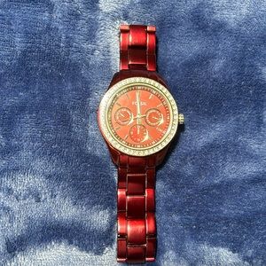 Fossil Red Watch with Crystal Accents and Red Face, Metal Red Band